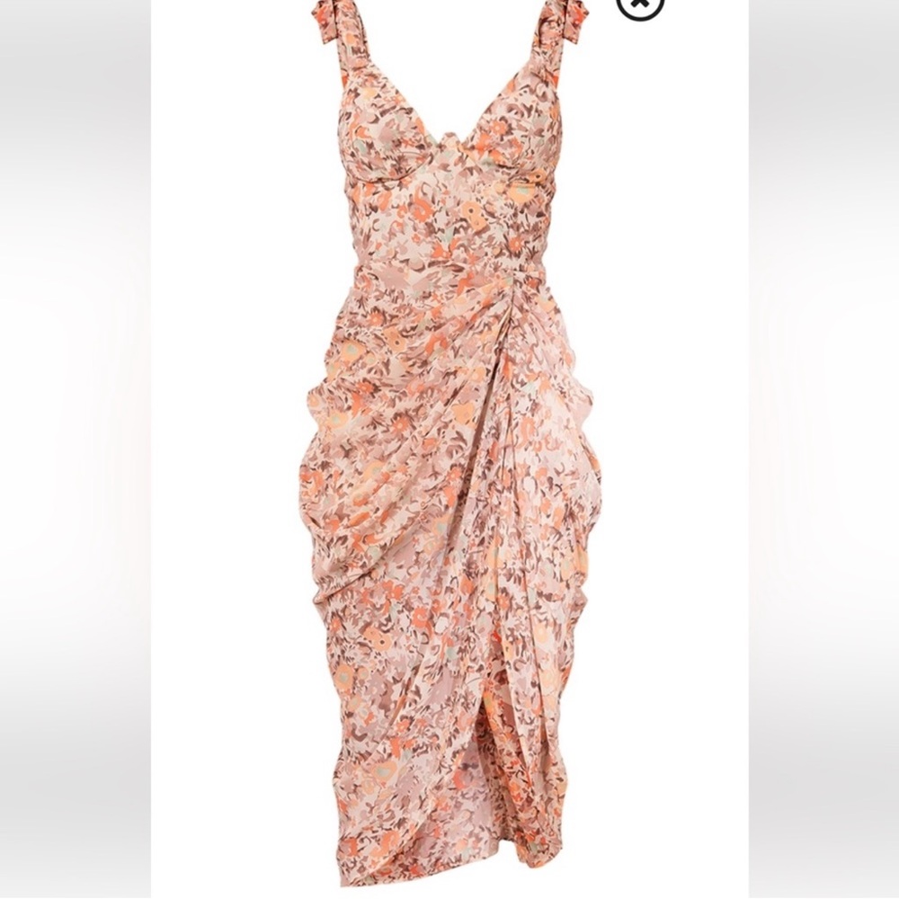 PrettyLittleThing Peach Floral Ruffle Midi Dress